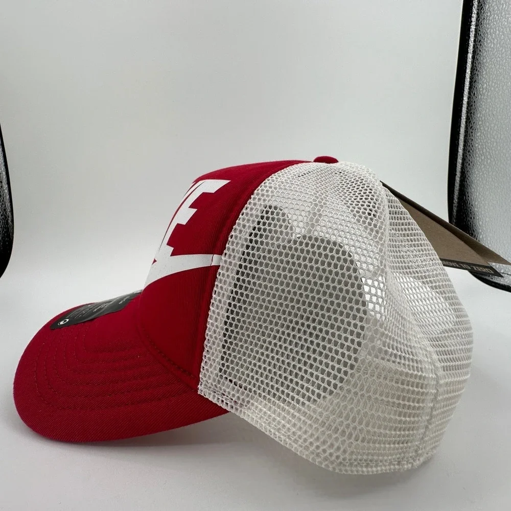 Nike Rise Trucker Cap Youth Kids One Size Snapback Red White Structured Hat NEW